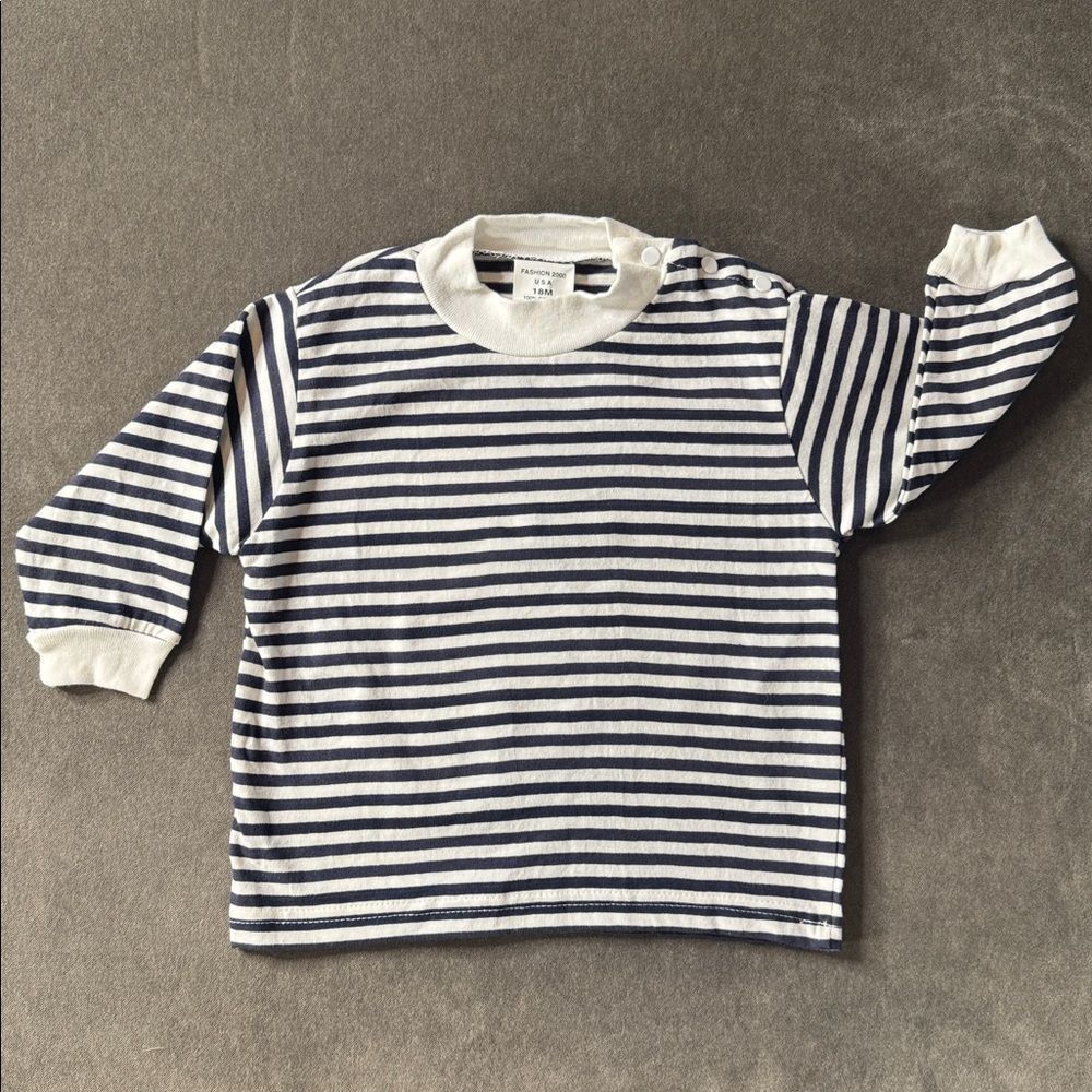 Kids Fashion 2000 Unisex Blue White Striped Long Sleeve Top 100% Cotton 18m NEW
